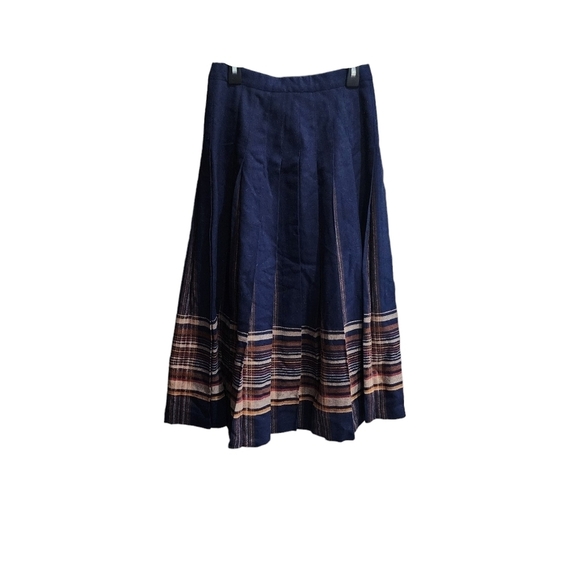PENDLETON Vintage Pleated Midi Skirt Navy Striped Size 4 - Picture 1 of 5